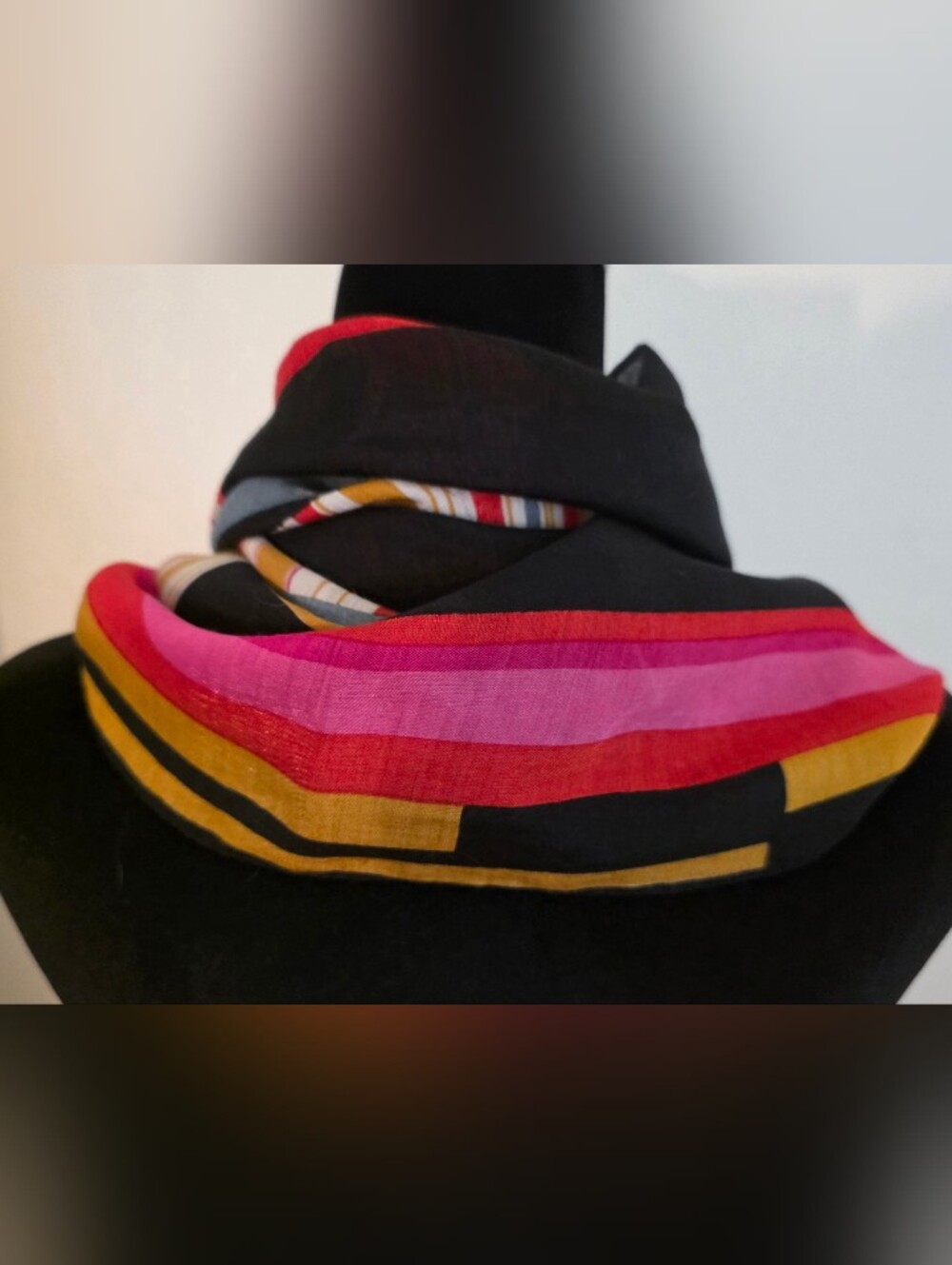 Multicolored Geometric Colorblock Scarf- Abstract Patchwork Pattern 22"×68" - Picture 5 of 9